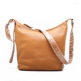 Evening Bags Women's 2023 Genuine Leather Ladies Shoulder Crossbody Bag Solid Color Cowhide Handbags Purse Large Capacity Bucket