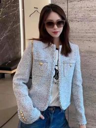 Women's Jackets French Sweet Women Tweed Jacket Elegant Buttons Faux Wool High Quality Coat Fashion Long Sleeve Casual Female Outwear