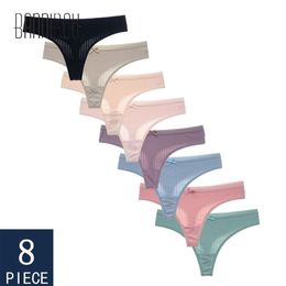 8 Pcs Woman Panties Cotton Gstring Thongs Female Underwear For Woman MXXL Soft Cotton Striped Panty Tback Woman Underwear Y200425254M