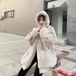 Women's Fur Faux Fur QWEEK Winter Jackets for Women 2023 Oversized Fleece Fluffy Jacket Korean Style Hooded Zip-up Warm Faux Fur Coats Fe FashionL231007