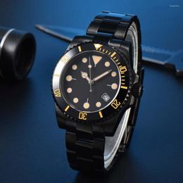 Wristwatches Men's Business Watch PVD Black Case Strap Sapphire Glass NH35A Movement 40mm Waterproof Mechanical