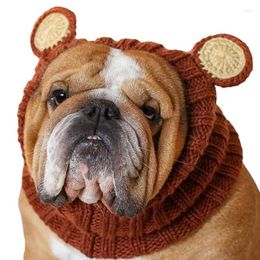 Dog Collars Winter Brown Bear Warming Hat Warm Windproof Halloween Dress Up Headdress Hand Knitted Pet Headgear Accessories