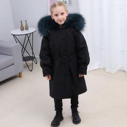 Down Coat Girl Waterproof Long Parka Winter Jacket For Kid Real Natural Raccoon Fur Hood Outerwear Detachable Streetwear Overcoat