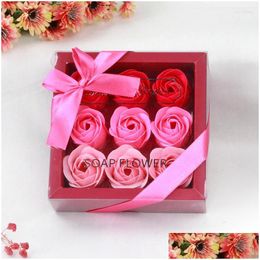 Decorative Flowers Wreaths 9Pcs/Box Soap Rose Bear Gift Box Xmas Birthday Valentine Gifts Flower For Lovers Drop Delivery Home Garden Dhi1O