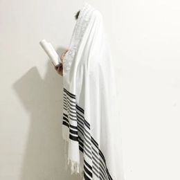Scarves Tallit Prayer Shawl 55x74"140x190cm Israel Black Silver Stripes Gadol Tzitzit for Wash Iron Gift Bar Mitzvah 231007