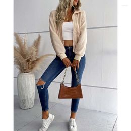 Women's Jackets Womens Full Zip Fleece Jacket Lapel Fuzzy Plush Warm Winter Sherpas Coat Casual Outwear Drop