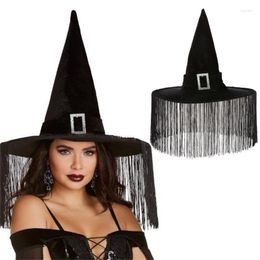 Berets Tassel Witch Hat For Women Halloween Witches Party Pointed Wizard Cosplay DXAA
