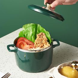 Bowls Creative Diamond Style Stainless Steel Bowl Noodles Pot Anti-scalding Instant Salad Porridge Bento Box With Lid