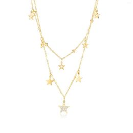 Chains Jewellery Niche Temperament Double Circles Star Inlaid Zircon Stainless Steel Necklace For Women