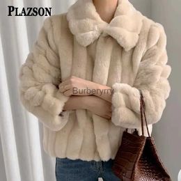 Women's Fur Faux Fur PLAZSON Winter Faux Rabbit Fur Coat Women Lapel Long Sleeve Fake Mink Fur Casual Fe Jacket Warm Outerwear L231007