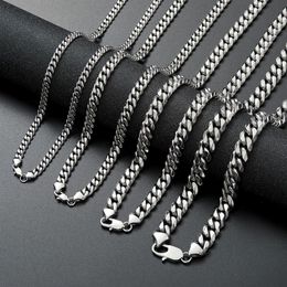 Stainless Steel Cuban Link Chain Necklace Silver Mens Necklaces Hip Hop Jewelry 6 8 10 12mm287Q