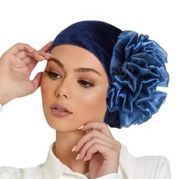 Women Large Flower velvet turban head wrap Bonnet Muslim Hijab Headscarf Chemo Cap Beanie Hair Loss Head Cover Wrap Wedding Hat