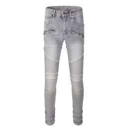 Street Fashion Men's Motorcycle Jeans Elastic Slim Fit Biker Pants Homme Spliced Designer Hip Hop Brand Pants