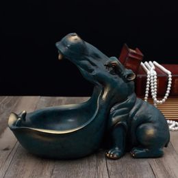 Decorative Objects Figurines Big Mouth Hippo Figurine Key Box Decoration Table Statue Jewellery Storage Box Nut Candy Bowl Home Decor Ornamental Sculpture 231007