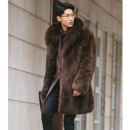 Men's Trench Coats Faux Fur Lapel Jacket Long For Men Winter Brand Thicken Warm Parka Overcoats Trend Fluffy Fuzzy Luxury Outwear