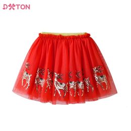 Skirts DXTON Children Christmas Year Gift Skirt Girls Elk Sequined Appliqued Tulle Mesh Princess Skirts Outfits Children Clothes 231007