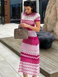 Party Dresses 2023 Bazaleas Store Women's Long Dress Slim Knitted Official Pink Striped Knit