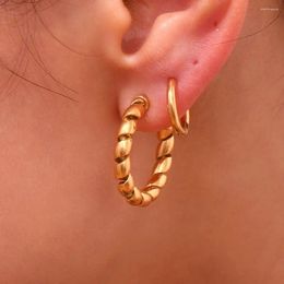 Stud Earrings Minimalist 25mm Wound Wire Hollow 18K Gold Plated Waterproof Stainless Steel Jewellery For Women 2023