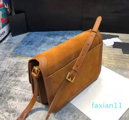 Luxury crossbody bag Suede stitched leather shoulder Bag Gold buckle hardware baguette long belt cross