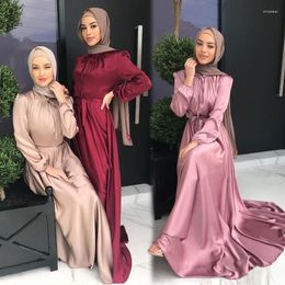 Ethnic Clothing Silk Abayas For Women Luxury Muslim Dresses Long Sleeves Lady Elegant Dubai Indonesia Satin Maxi Robe Caftan Marocain Femme