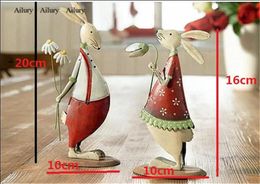 Decorative Objects Figurines 2Pcs High-20cm Metal Fashion Rabbit Unique Chicken Home Decoration.Birthday Gift Married Baby Room Desktop Xmas Ornaments 231007
