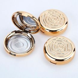 Gold Empty Cosmetic Eyeshadow Case with Aluminium Pan mirror Makeup Powder Puff Compact Container Blush Box F1536 Rprnh