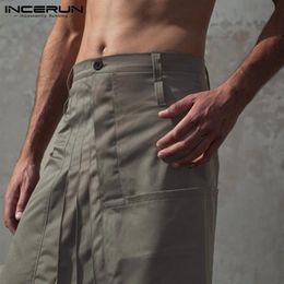 Men's Pants INCERUN Men Solid Colour Skirts Button Casual Pleated Trousers Kilt Vintage 2021 Punk Style S-5XL2658