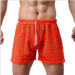 Men's Sleepwear Clothes For Sleep Man Pyjama Sexy Nightwear Men Fishnet Shorts Loungewear Solid Colour Mesh Cutout Pyjama Pants