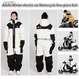 Others Apparel Adults Winter Electric Car Motorcycle One-piece Suit Warm Plush Riding Split Leg Cycling Suit Knight Racing Moto Riding ClothesL231007