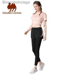 Active Sets GOLDEN CAMEL Women Suits Yoga T-shirts Fitness Gym Suit Summer 2023 Professional Running Sportswear Short-sleeved Shorts ClothesL231007