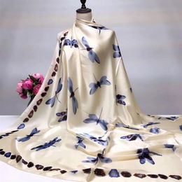 2018 Silk Satin Square Scarf Women Printing Hijab Long Wrap Shawl dragonfly elegant fashion soft 140 140304S