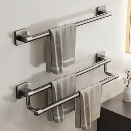 Towel Racks Towel Holder Self-adhesive Double Layer Bathroom Towel Rack No Drilling Towel Bar Kitchen Storage Rack Bathroom Organiser 231007