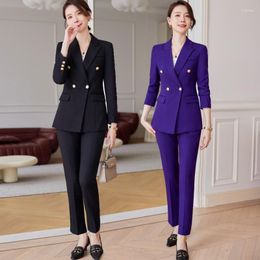 Women's Two Piece Pants Black Suit Jacket Mid-Length Spring And Autumn Temperament Style Slim Fit Professional Dress Overalls