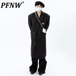 Men's Suits PFNW Metal Label Suit Trench Coats Niche Design Long Blazer Male Casual Jackets Autumn Solid Color 2023 28W1439