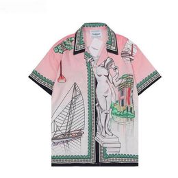 Casablanc-s 22ss designer men t shirt set Masao San print mens casual shirt and short womens loose silk shirt high quality tees Fr205M