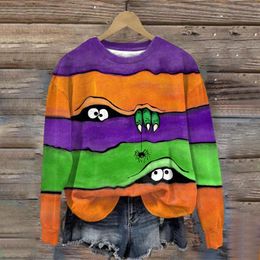 Women's Hoodies Halloween Hoodless Sweatshirt Womens Party Crewneck TShirt Casual Colour Block Long Sleeve Tunic Tops