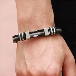 Stainless Steel 4 Colors Mens Leather Bracelets Silicone Fashion Charm Designer Bangle Rope Bracelets220Y