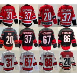 Mens Hockey 31 Frederik Andersen Jerseys Reverse Retro 86 Teuvo Teravainen 37 Andrei Svechnikov 20 Sebastian Aho Stitching Team Black Red White 25th Anniversary