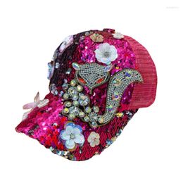 Ball Caps Fashion Summer Ladies Baseball Cap Snapback Shiny Color Sequin Mesh Girl Party Sunshade Hat