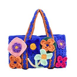 The same pure handmade wool woven bag with flower pattern for women's finished macaron hollowed out handbag 231007