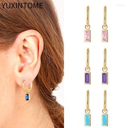 Hoop Earrings 925 Sterling Silver Ear Needle Minimalist Square Pendant Colorful Zircon For Women Luxury Jewelry Gifts