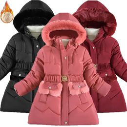 Jackets 3-12 Years Winter Keep Warm Girls Jacket Fashion Detachable Hat Padded Lining With Plush Collar Heavy Coat For Kids 231007