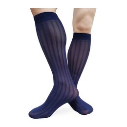 Men's Socks Striped Formal Mens See Through Thin Sheer Knee High Transparent Male Business Wedding Hose Sexy Stocking Lingeri224m