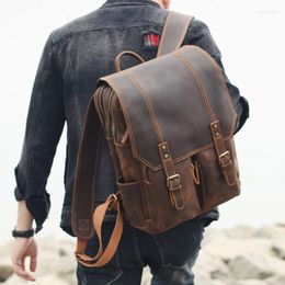 Backpack Sbirds Crazy Horse Leather Men Male Travel Bagpack Bag Genuine Mens Daypack Cow School