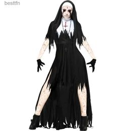 Theme Costume Halloween Come for Women Nun Come Cosplay Comes Vampire Demon Come Cross Print Long Dress Party Come S-XL L231007