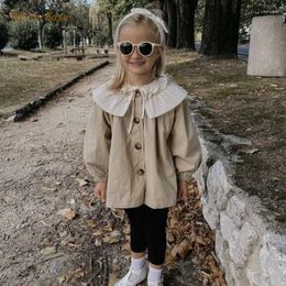 Jackets Fashion Baby Girl Boy Cotton Trench Jacket Lace Collar Infant Toddler Child Patchwork Dust Coat Spring Autumn Clothes 1-10Y