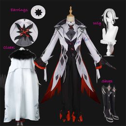 Genshin Impact the Knave Arlecchino Cosplay Costume Cloak Wig Shoes Earrings Eleven Fatui Harbingers Cosplay Cloak Jacket Coatcosplay