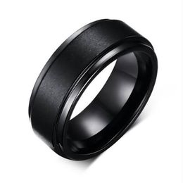 Mens Rings BASIC 8MM Wedding Band Black Pure Tungsten Carbide Engagement Ring for Men Matte Brushed Center Jewelry bague homme218S