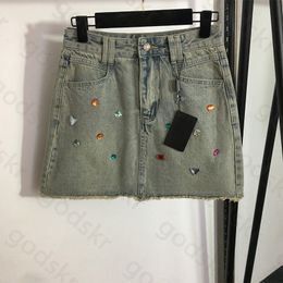 Colored Diamond Denim Miniskirt Women Fashion Sexy Package Hip Skirt High Waist Wide Leg Denim Shorts Skirt