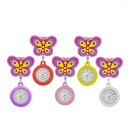 Pocket Watches YiJia 10pc Wholesale Butterfly Retractable Badge Reel Watch With Rubber Shell Cute Animal